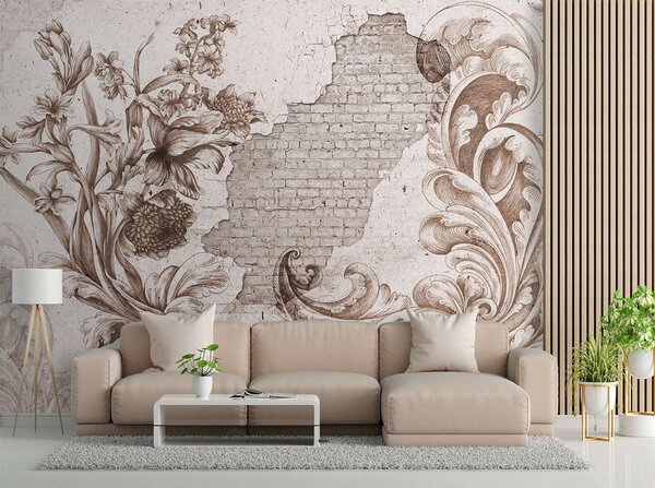 Fototapeta Floristická freska na starej stene Materiál: Vliesová, Rozmery: 200 x 140 cm