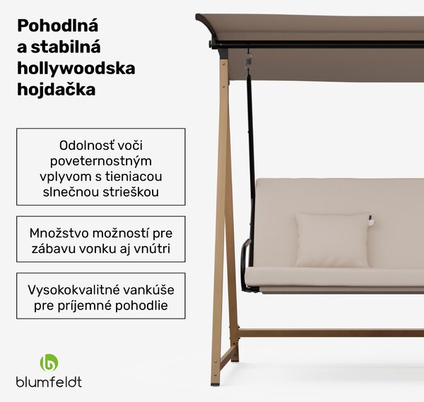 Blumfeldt ZenGrove, hollywoodska hojdačka, 3-miestna, individuálne nastaviteľná, oceľ s práškovou povrchovou úpravou, odolná voči poveternostným vplyvom