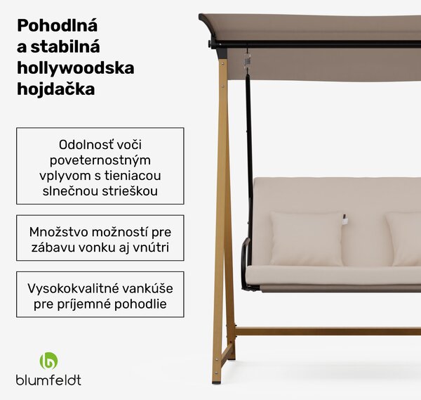 Blumfeldt ZenGrove, hollywoodska hojdačka, 2-miestna, individuálne nastaviteľná, oceľ s práškovou povrchovou úpravou, odolná voči poveternostným vplyvom