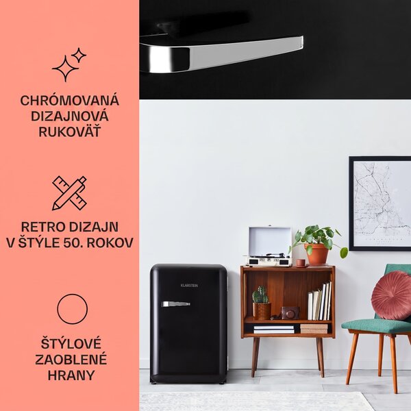 Klarstein Audrey, retro chladnička, 70 l, 3 police, 2 priehradky vo dverách, vnútorné osvetlenie