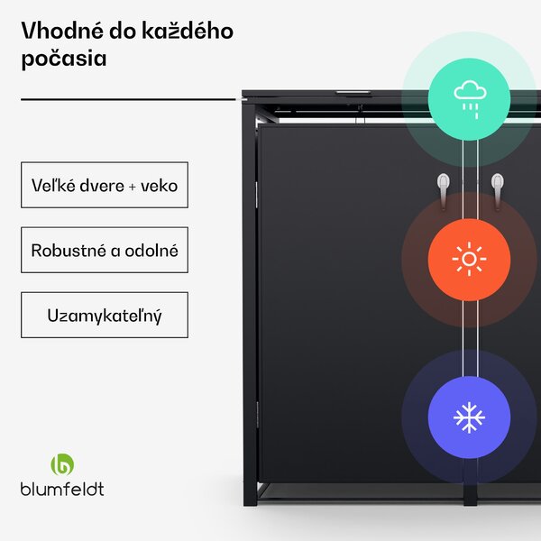Blumfeldt BinSafe, box na odpadky, 2 odpadkové koše, 240 l, uzamykateľný, pozinkovaná oceľ odolná voči poveternostným vplyvom