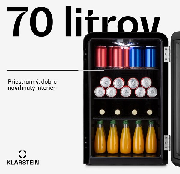 Klarstein PopLife, chladnička na nápoje, chladnička, 70 l, 0-10°C, retro dizajn, LED