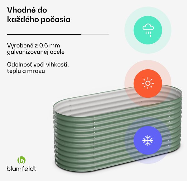 Blumfeldt High Grow, vyvýšený záhon, 200 x 80 x 100 cm, z vlnitého oceľového plechu, jednoduchá montáž, odolný voči hrdzi a mrazu