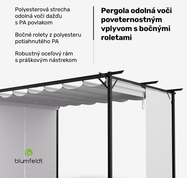 Blumfeldt Pantheon Robust, pergola, 3 x 4 m, s bočnými roletami, práškovo lakovaná oceľ odolná voči poveternostným vplyvom