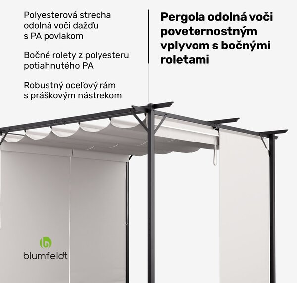 Blumfeldt Pantheon Robust, pergola, 3 x 3 m, s bočnými roletami, práškovo lakovaná oceľ odolná voči poveternostným vplyvom