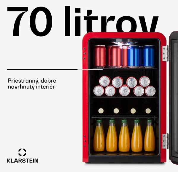 Klarstein PopLife, chladnička na nápoje, chladnička, 70 l, 0-10°C, retro dizajn, LED