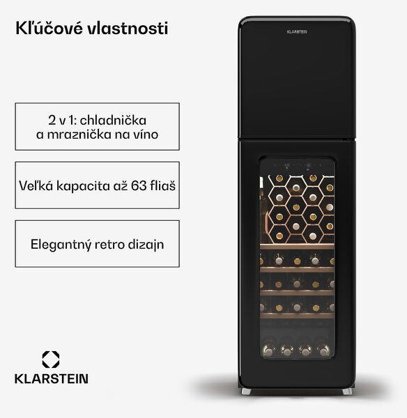 Klarstein Shirley chladnička na víno s mrazničkou, Zariadenie 2 v 1, Vintage, 2 chladiace zóny, 60 fliaš