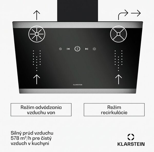 Klarstein FlashLine digestor, A++, 578 m³/h, 3 úrovne, dotykový, tichý, LED, odsávanie/recirkulácia, 100 W