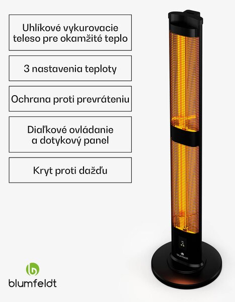 Blumfeldt BlazeTower nfračervený ohrievač, 3000 W, pre vonkajší priestor, 3 úrovne, IP45, diaľkové ovládanie, časovač