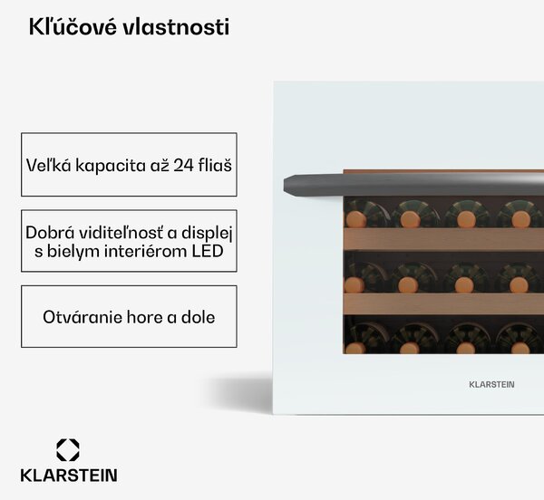 Klarstein Vinoline 24 Vstavaná vinotéka Uno, 24 fliaš, Integrovateľná, LED, biele sklenené dvere
