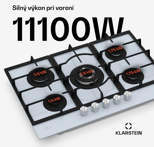 Klarstein Ignito 5-zónová plynová varná doska, 5 Horákov, elektr. zapaľovanie, Wok, na skvapalnený alebo zemný plyn