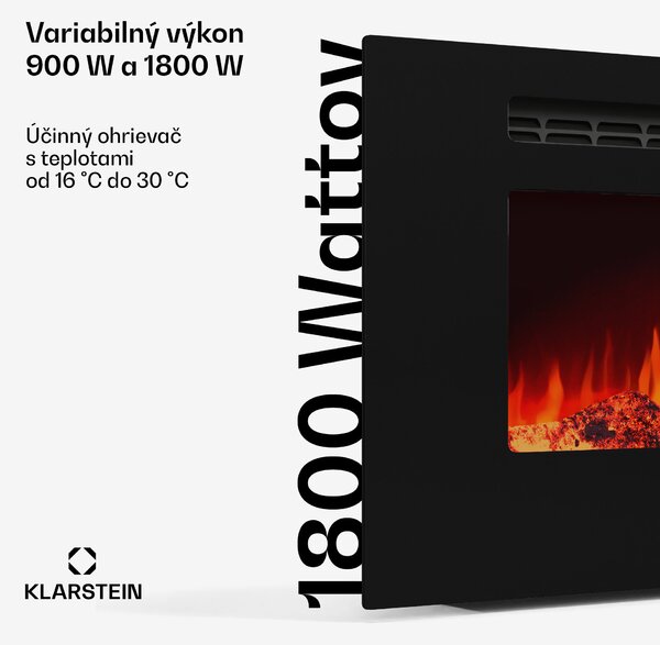 Klarstein Galeras Smart Inteligentný elektrický krb, 2 nastavenia teploty, 16 - 30°| LED ilúzia plameňa, Možnosť pripojenia k IOT