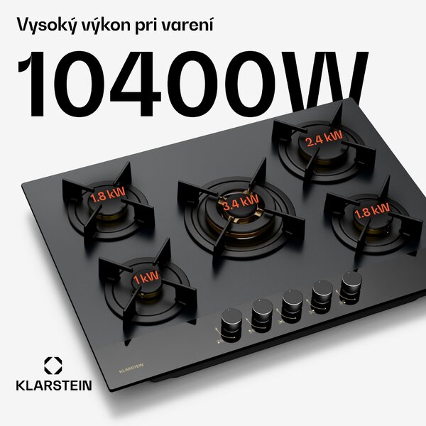 Klarstein Goldflame Nano plynová varná doska, 5 mosadzných horákov, Nano povlak, LPG/zemný plyn