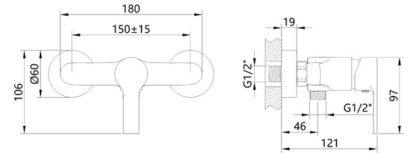 Invena Bralos, nástenná sprchová batéria, čierna matná, INV-BN-07-004-A