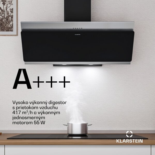Klarstein Alessia komínová digestoř | odťah a recirkulácia | nerezová oceľ | 417 m³/h | 90 cm
