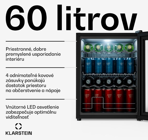 Klarstein Beersafe chladič nápojov so zrkadlovými dverami | 64 x 48 cm | LED vnútorné osvetlenie