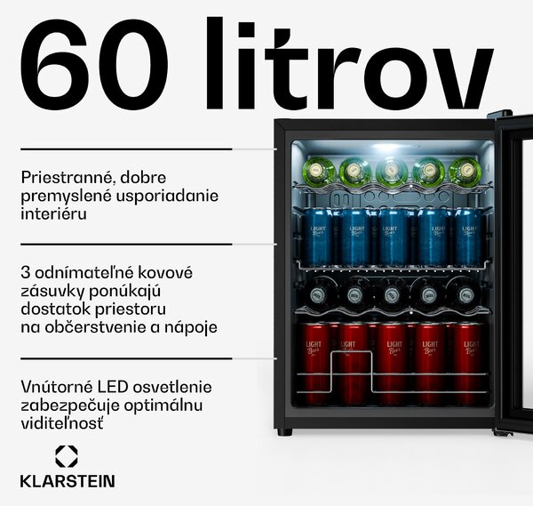 Klarstein Beersafe chladič nápojov so sklom | 64 x 48 cm | LED vnútorné osvetlenie | Strieborná/čierna