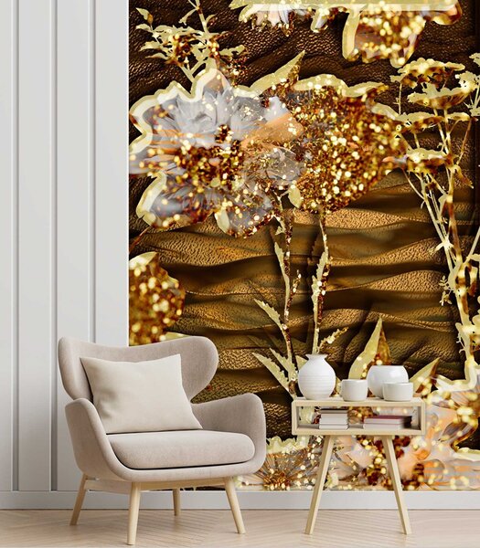 Fototapeta Zlatý brokát kvety Materiál: Vliesová, Rozmery: 100 x 140 cm