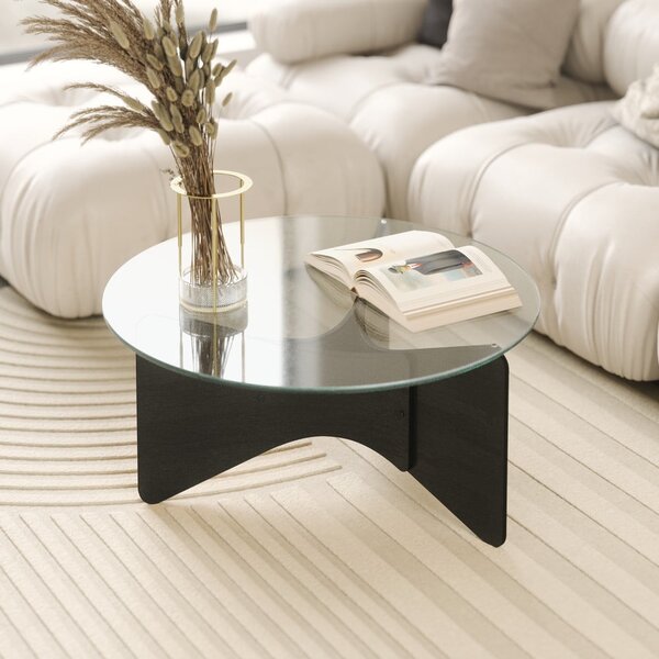 Čierny okrúhly konferenčný stolík so sklenenou doskou 87x87 cm Madera – Umbra