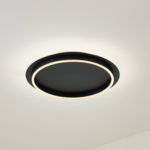 Lindby LED stropné svietidlo Kunis, čierne, plast, Ø 46 cm, Čierna, Obývacia izba / jedáleň, Plast, Moderný, Závesné svietidlo