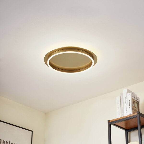 Lindby LED stropné svietidlo Kunis, zlatá farba, plast, Ø 46 cm, Mosadz / zlato, Obývacia izba / jedáleň, Plast, Moderný, Závesné svietidlo
