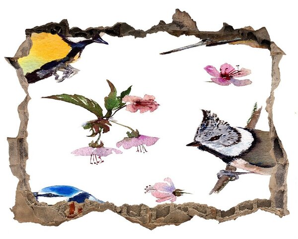 Samolepící díra na stěnu Bird čerešňové kvety