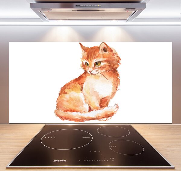 Sklenený panel do kuchynskej linky Červená mačka