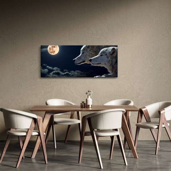 Obraz vlkov vyjúcich na mesiac (120x50 cm)