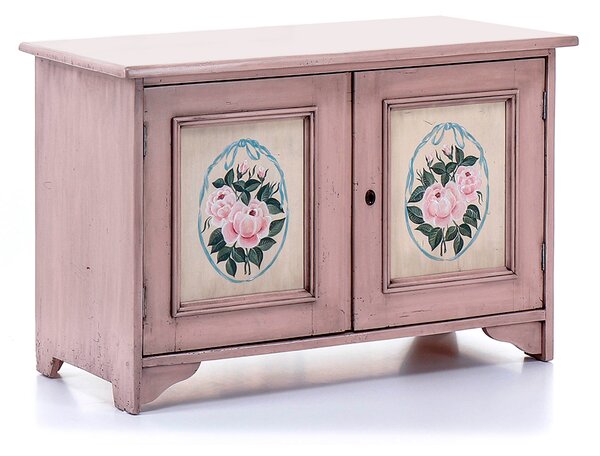 Ružový sen - nízka maľovaná dvierková komoda