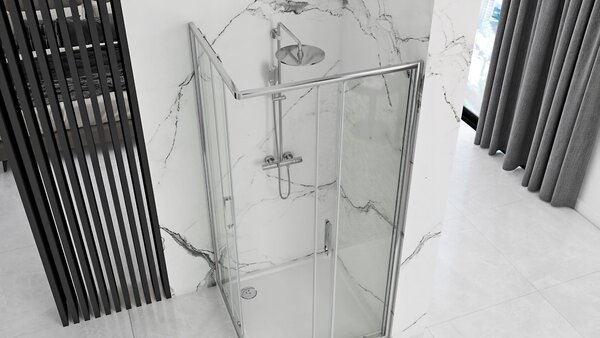 Rea Punto, sprchovací kút s posuvnými dverami 80x100 + biela sprchová vanička Savoy, KPL-K1009