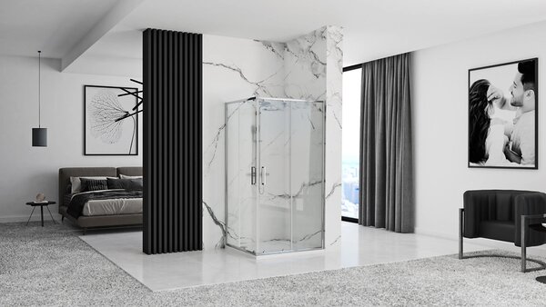 Rea Punto, sprchovací kút s posuvnými dverami 80x100 + biela sprchová vanička Savoy, KPL-K1009