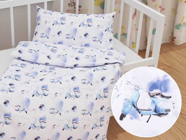 Biante Detské bavlnené posteľné obliečky do postieľky Sandra SA-289 Viva Italia modrá Do postieľky 90x140 a 40x60 cm