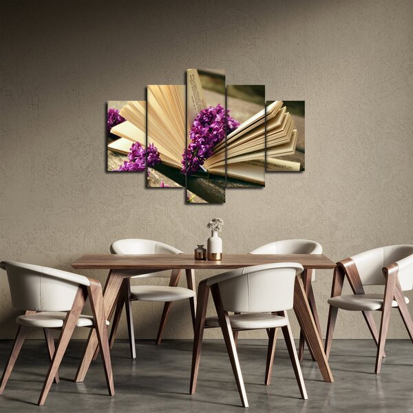 Obraz knihy a fialovej kvetiny (150x105 cm)