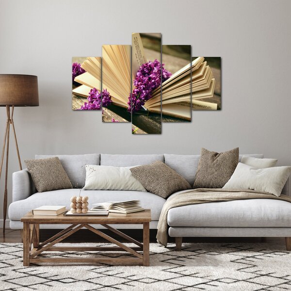 Obraz knihy a fialovej kvetiny (150x105 cm)