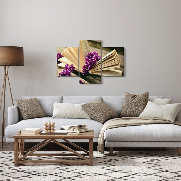 Obraz knihy a fialovej kvetiny (90x60 cm)