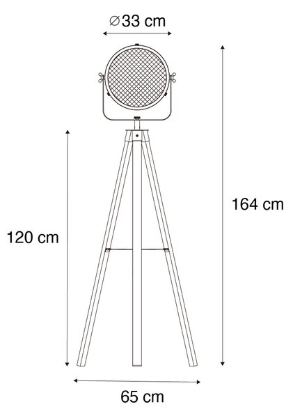 Priemyselná stojaca lampa trojnožka oceľ s dreveným sklonom - Emado