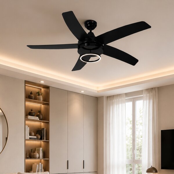 Stropný ventilátor čierny 132 cm vrátane LED s diaľkovým ovládaním - Cool Anello