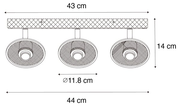 Priemyselné stropné bodové svetlo čierne s dreveným rámom 3-svetlo - Jasmine
