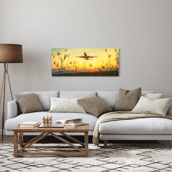 Obraz vzlietajúceho lietadla (120x50 cm)