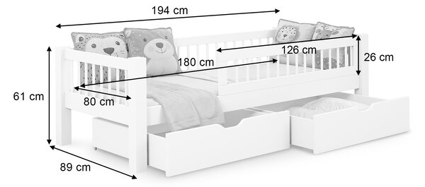 Detská posteľ s úložným priestorom Adele 80x180 - borovica