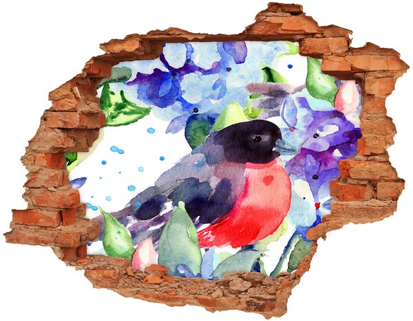 Diera 3D v stene nálepka Bird a kvety nd-c-57455538