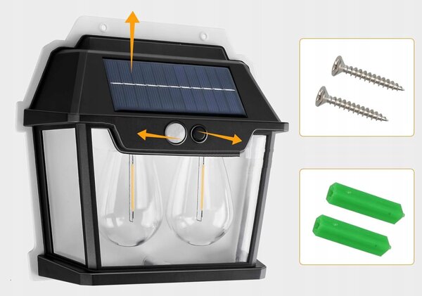 BERGE Solárna lampa s pohybovým senzorom 2 LED IP54