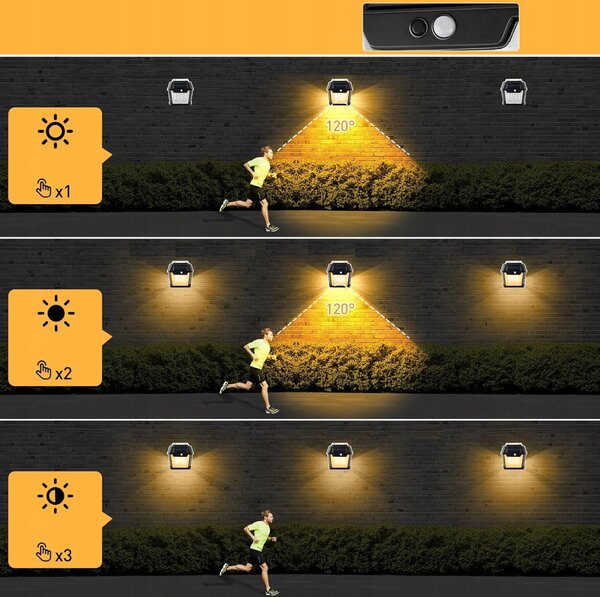BERGE Solárna lampa s pohybovým senzorom 2 LED IP54
