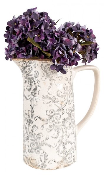 Béžový keramický dekoračný džbán so šedými ornamentami Gassia L - 21*14*26 cm - Clayre & Eef