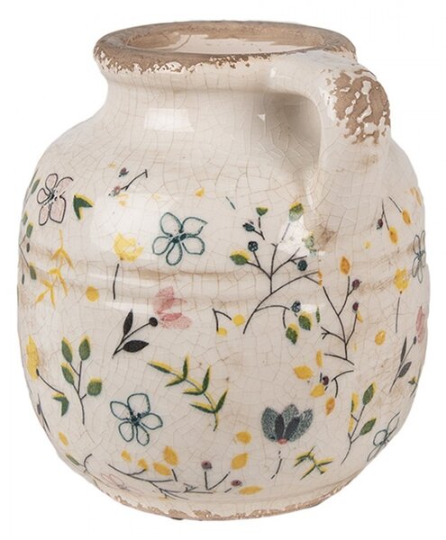 Béžový keramický dekoratívny džbán so žltými kvietkami Ylla M - Ø 12*14 cm - Clayre & Eef
