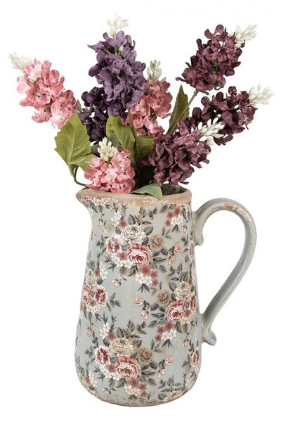 Zelený keramický dekoračný džbán s kvetmi Floria L - 21*15*23 cm - Clayre & Eef
