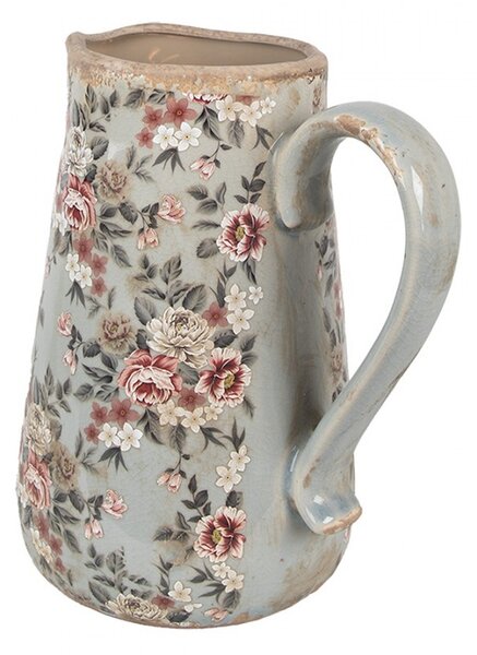 Zelený keramický dekoračný džbán s kvetmi Floria L - 21*15*23 cm - Clayre & Eef