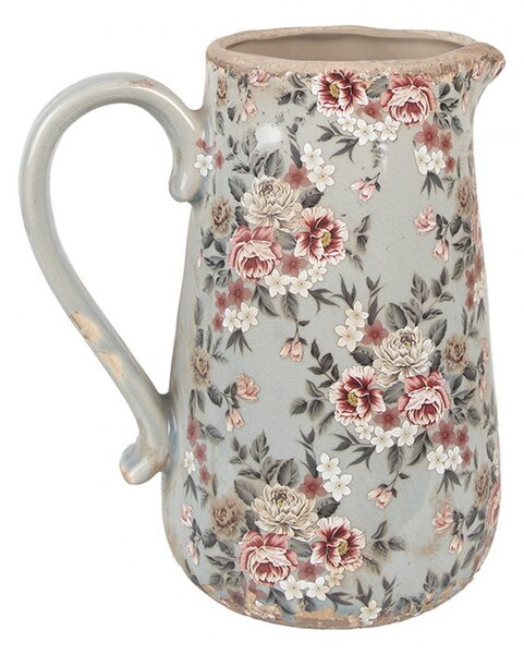 Zelený keramický dekoračný džbán s kvetmi Floria L - 21*15*23 cm - Clayre & Eef