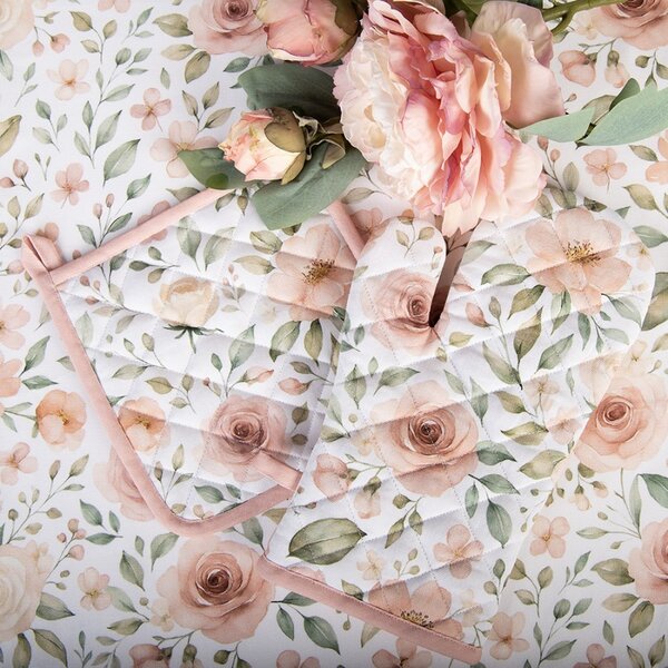 Biely bavlnený behúň s ružami Soft Romantic Blush - 50*140 cm - Clayre & Eef