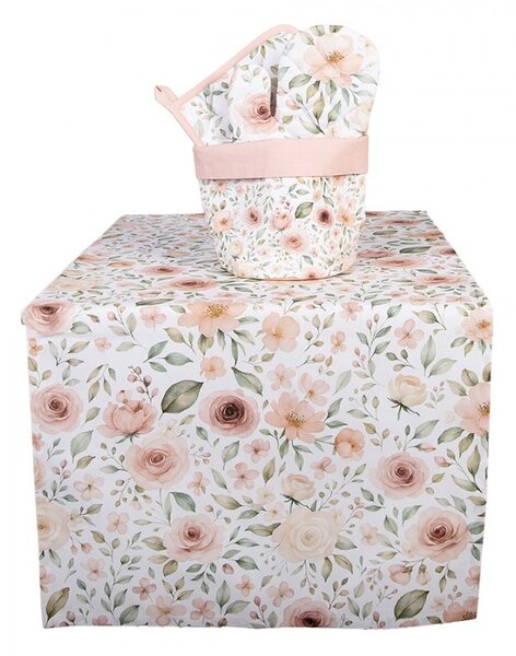 Biely bavlnený behúň s ružami Soft Romantic Blush - 50*140 cm - Clayre & Eef